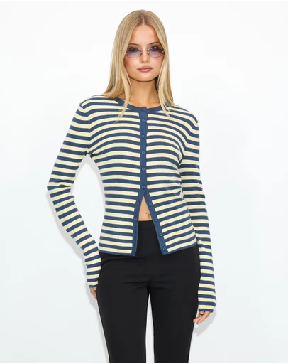 Dazie - Zadie Striped Knit Long Sleeve Cardigan