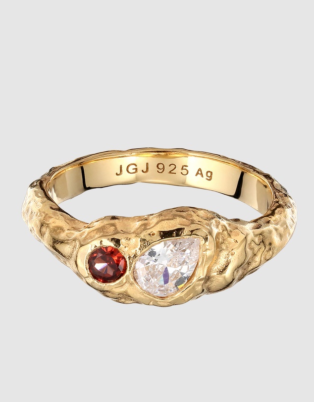 Elli Jewelry - Zirconia and Garnet Ring in Gold-Plated 925 Silver