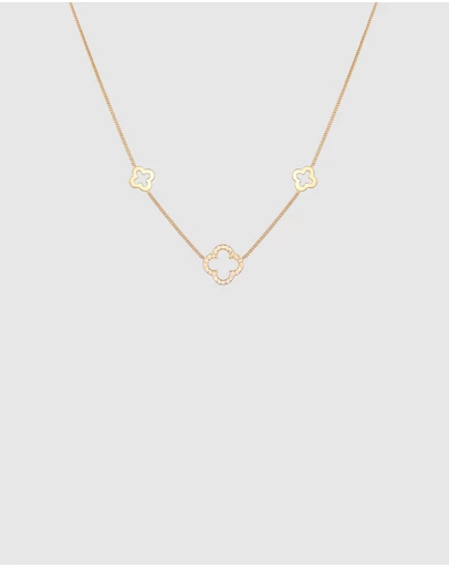 Elli Jewelry - Cloverleaf Zirconia Necklace in Gold-Plated 925 Silver