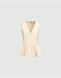 Emme - White Viscose Linen Waistcoat Top