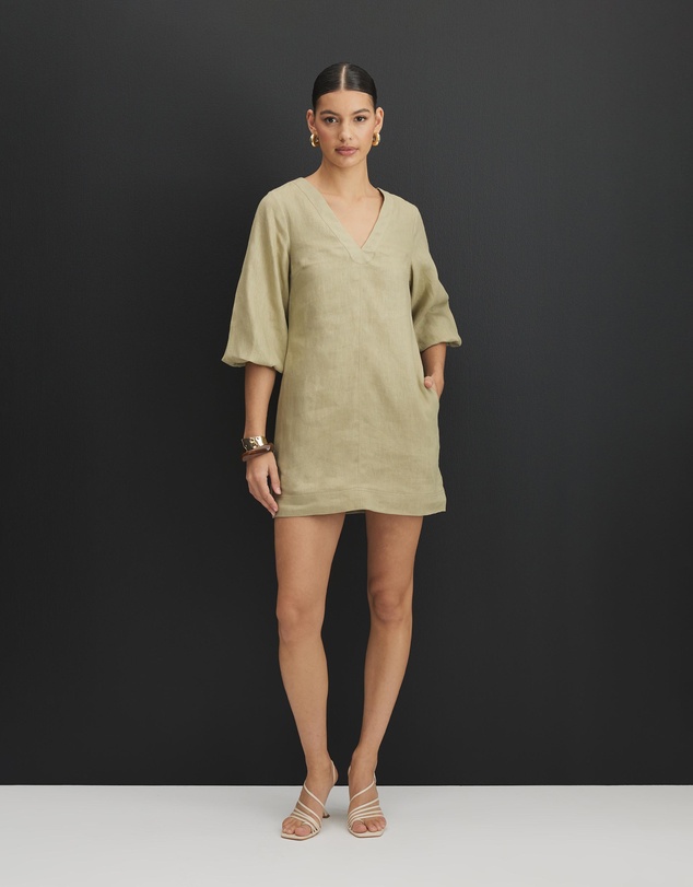 AERE - Sierra Linen Puff Sleeve Mini Dress