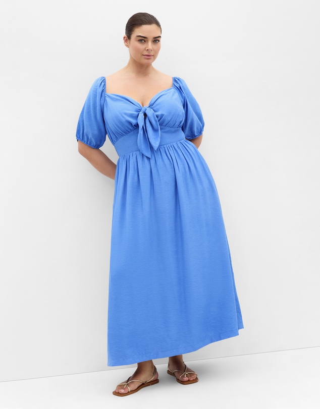 City Chic - Plus size Villa Roma Tie Front Dress - ocean blue