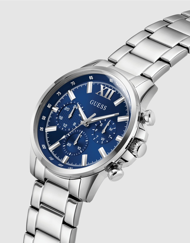 GUESS - Guess Men's Silver Tone 44mm Multi-function Watch