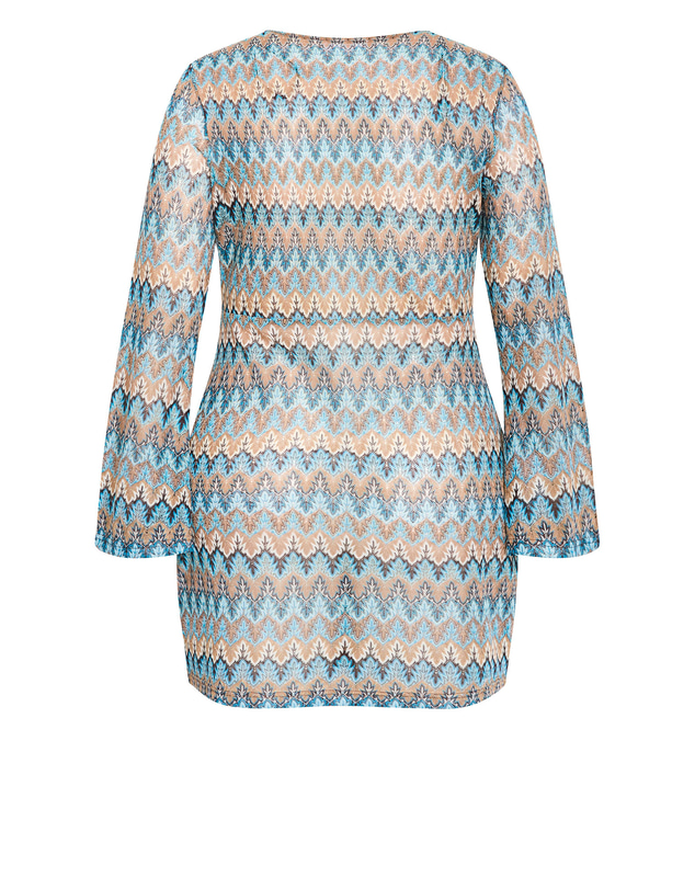 City Chic - Plus size Breeze Print Bell Sleeve Mini Dress - blue multi