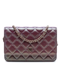 Pre-Loved by Azura Reborn - Pre-Loved CC Quilted Iridescent Lambskin Wallet on Chain
