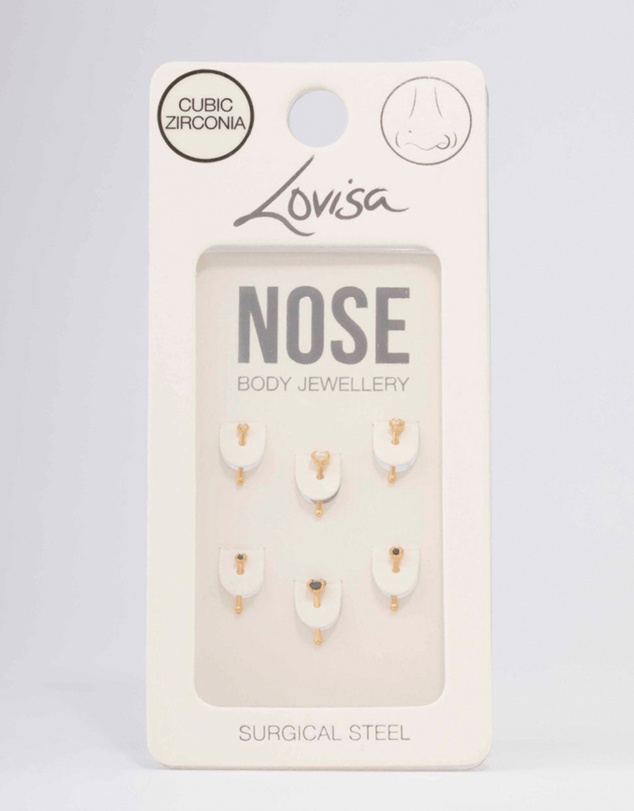 Lovisa - Gold Plated Surgical Steel Graduating Nose Stud 6-Pack