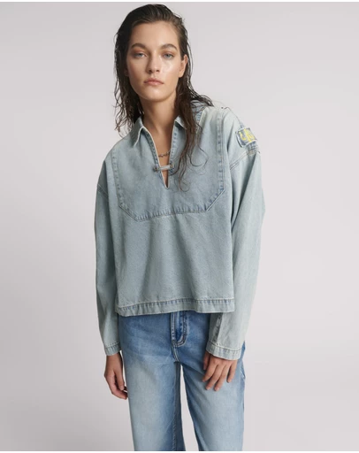 ONE TEASPOON - Retro Pullover Denim Shirt - Soft Blue