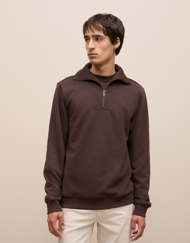 Trenery - Half Zip Sweat in Coffee Bean
