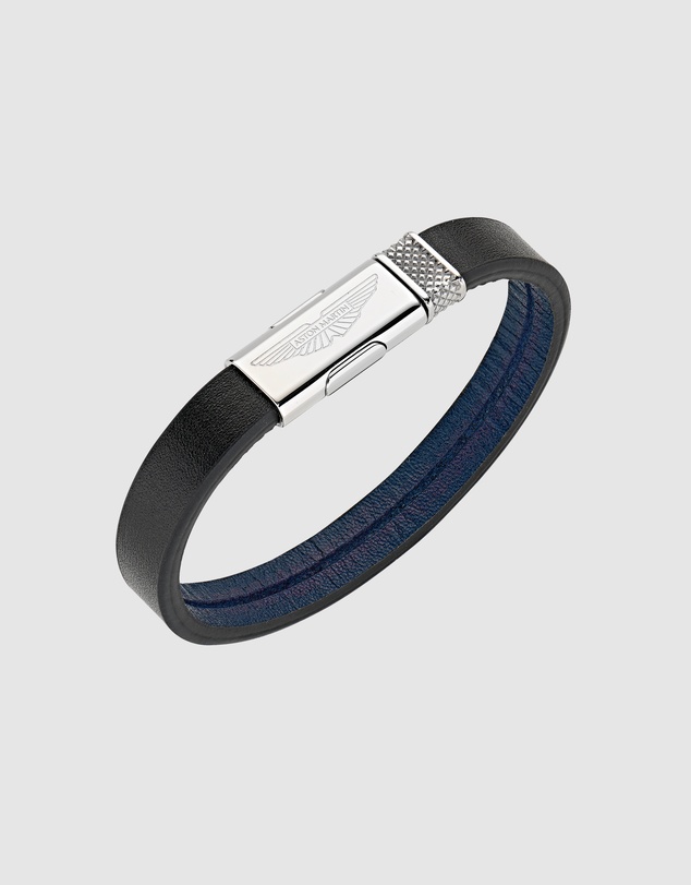Aston Martin - TKS Silver Tone & Black Blue Leather Bracelet