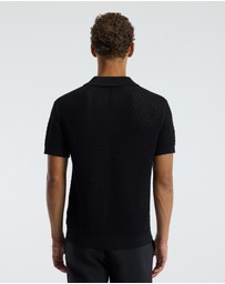Calibre - Textured Open Knit Polo Black