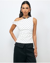 AERE - Claire Off Shoulder Polka Dot Top