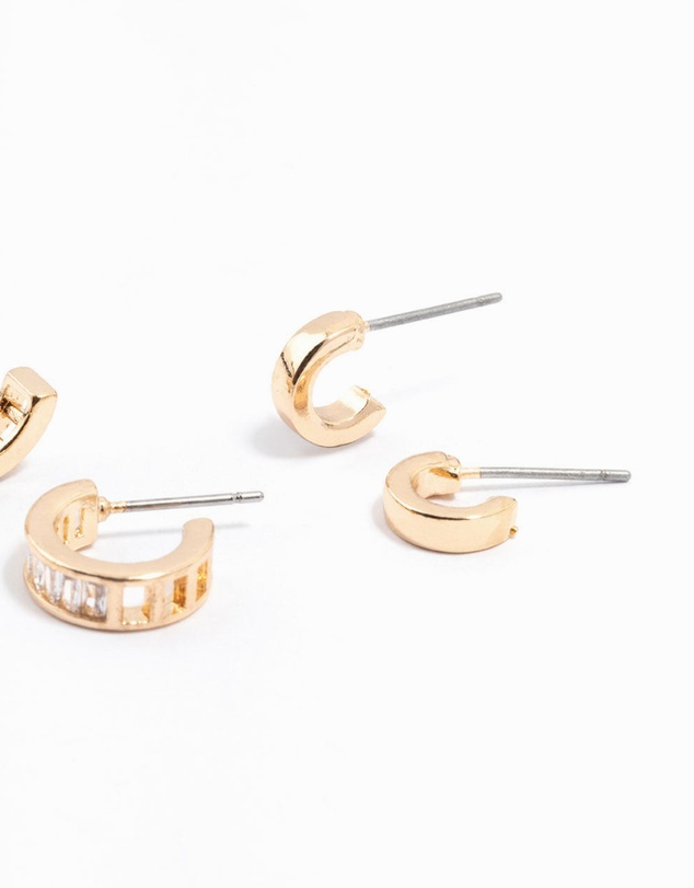 Lovisa - Gold Cubic Zirconia Grad Hoop Earrings 3-Pack