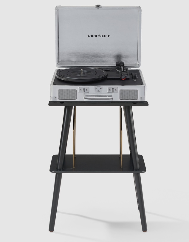 Crosley - Crosley Cruiser Bluetooth Portable Turntable + Crosley Turntable Stand Bundle - Silver