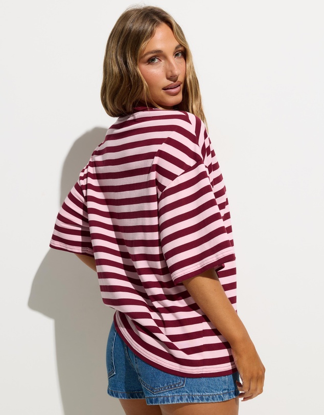 Dazie - Nostalgia Stripe Oversized Graphic Boyfriend Tee