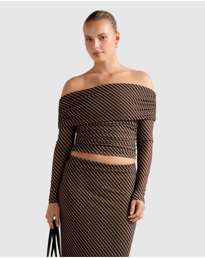 Forever New - Kaia Ruched Mesh Bardot Top