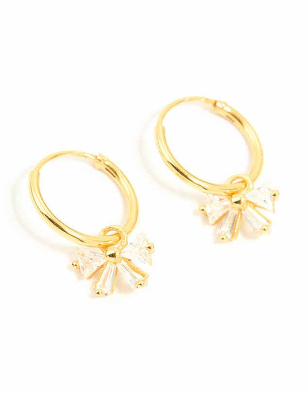 Lovisa - Gold Plated Sterling Silver Cubic Zirconia Bow Huggie Earrings
