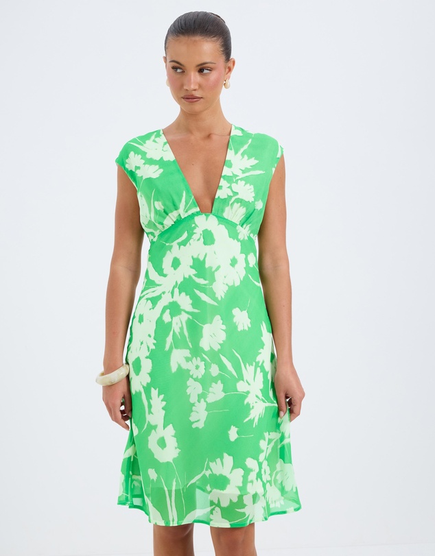 Calli - Fern Print V-Neck Midi Dress