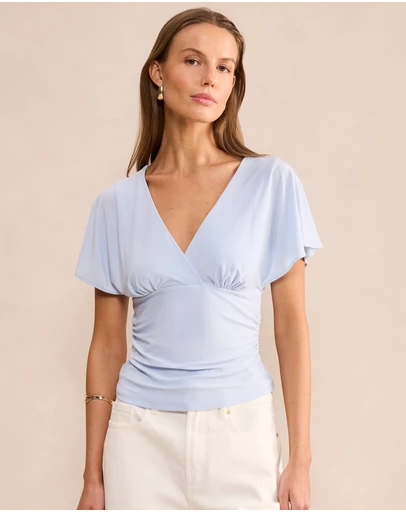 Forever New - Bobbie Wrap Flutter Sleeves Top