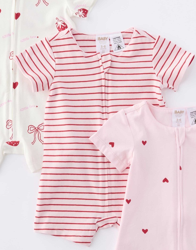 Cotton On Kids - The 3Pk Short Sleeve Zip Romper