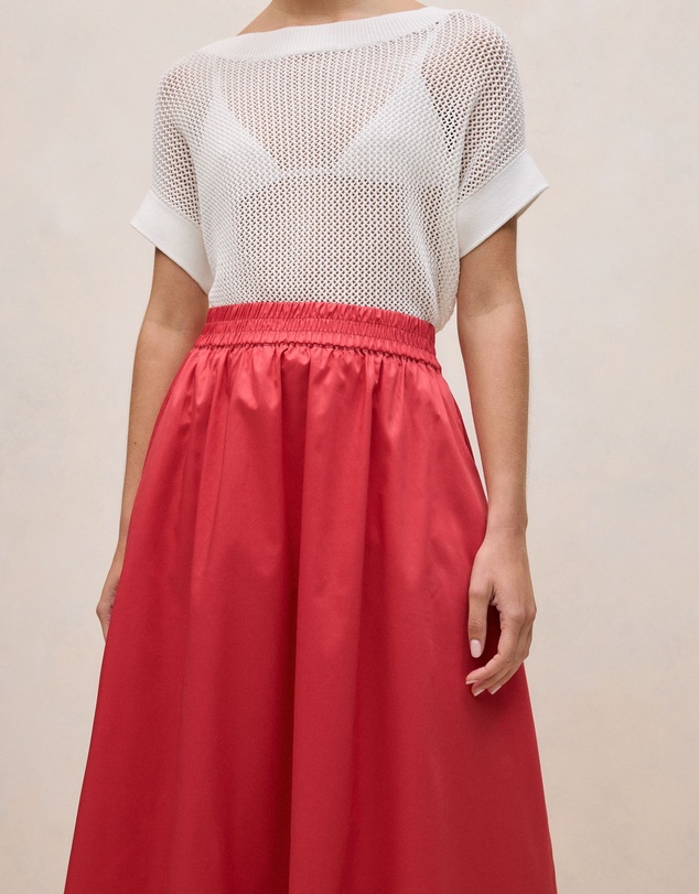 Trenery - Cotton Sateen Waterfall Skirt in Crimson
