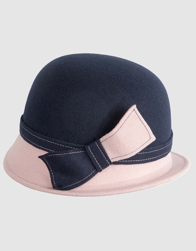 Max Alexander - Winter Felt Navy/Pink Cloche Hat