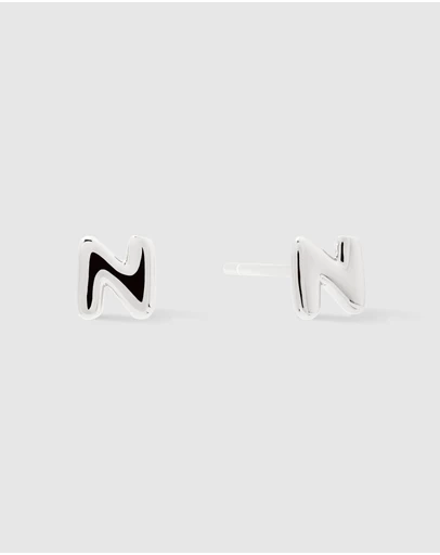 Wanderlust + Co - Alphabet Bubble Silver Stud Earrings - Letter N