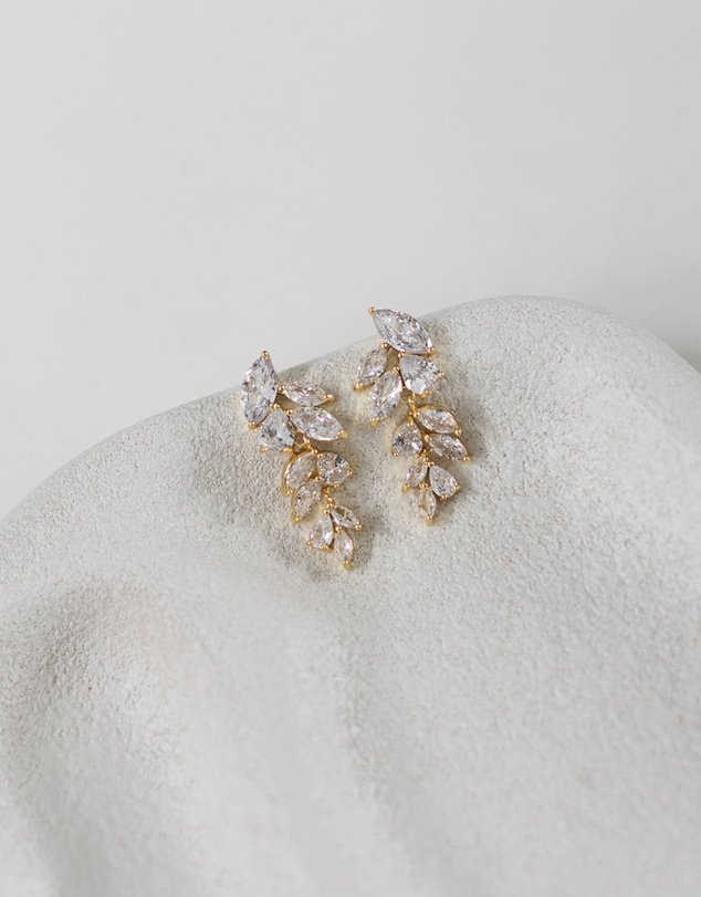 The White Collection - Eva - Elegant Gold Bridal Earrings