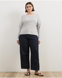 Atmos&Here Curvy - Contrast Long Sleeve Organic Cotton T-Shirt