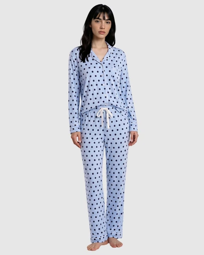 Sant And Abel - Women's Spotty Blue Bamboo Long PJ Set