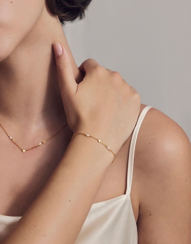 SAINT VALENTINE - Heart & Pearl Bracelet - Gold