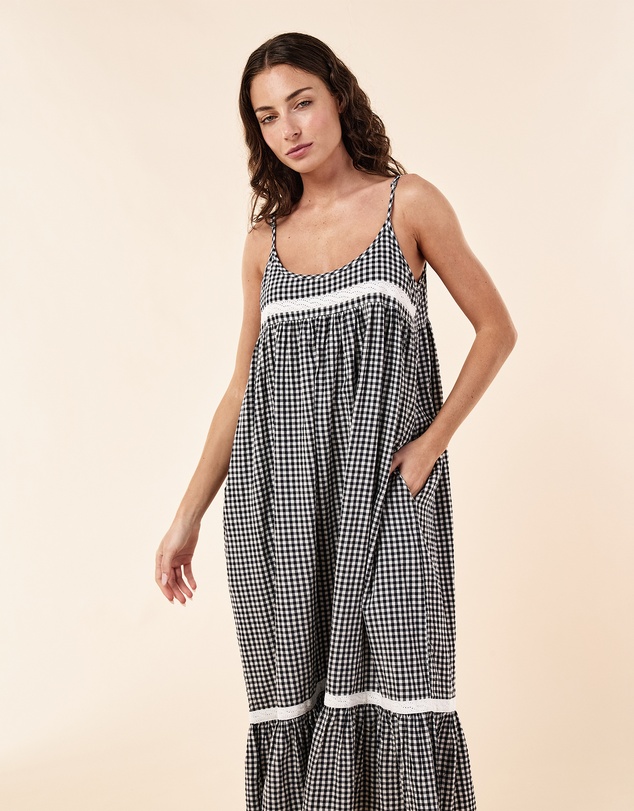 Papinelle - Seersucker Lace Insert Maxi Nightie