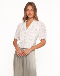 Petal & Pup - Steele Button Front Top - White Vintage Floral
