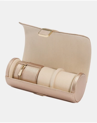 Wolf - Wolf Palermo Double Watch Roll+Pouch Rose Gold