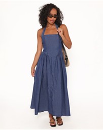 Petal & Pup - Milford Halterneck Midi Dress - Dark Denim