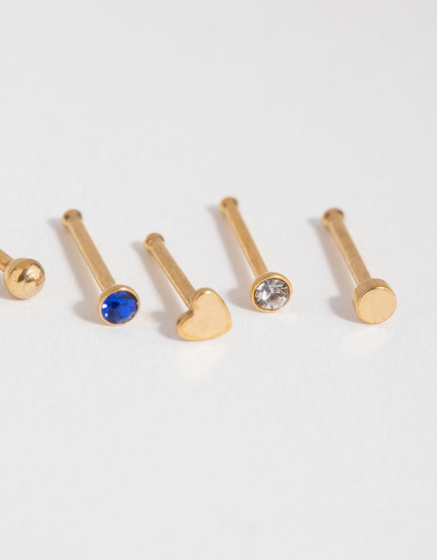Lovisa - Gold Surgical Steel Heart Diamante Nose Stud 6-Pack