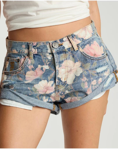 ONE TEASPOON - Lovelorn Bloom Bandits Low Waist Denim Shorts