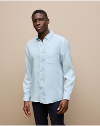 Trenery - Regular Fit Linen End On End Shirt in Duck Egg Blue