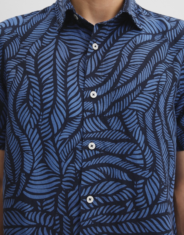 Country Road - Short Sleeve Leaf Linen Shirt