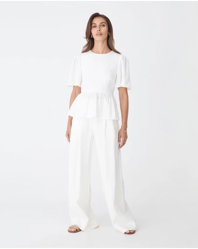 Forcast - Jade Linen Peplum Top