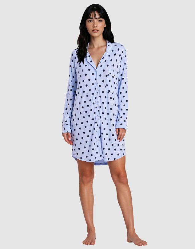 Sant And Abel - Women's Spotty Blue Bamboo Night Shirt