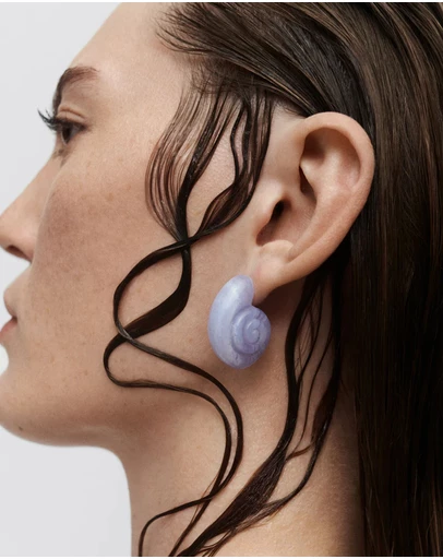 PDPAOLA - Blue Lace Agate Shell Earrings