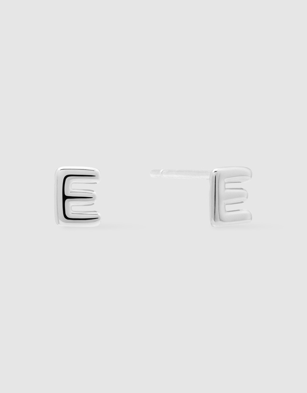 Wanderlust + Co - Alphabet Bubble Silver Stud Earrings - Letter E