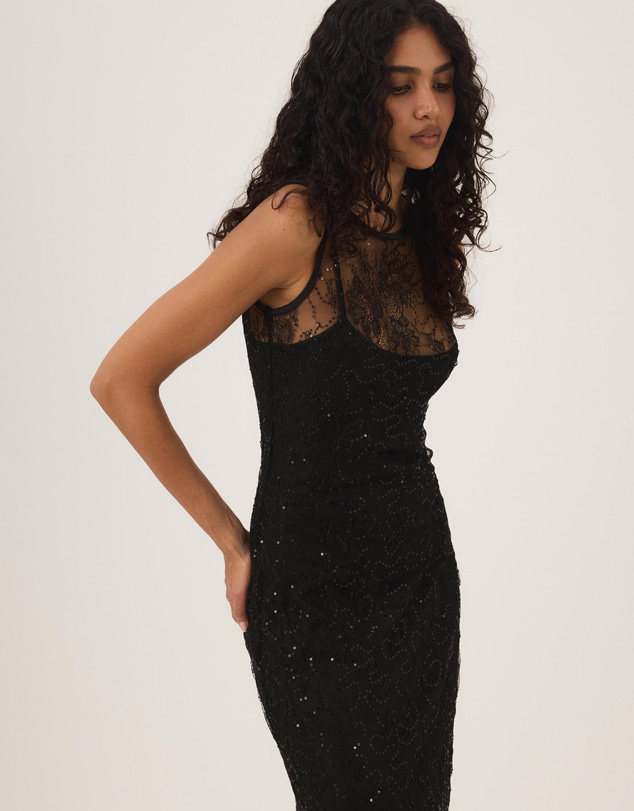 Atmos&Here - Dana Sequin Lace Maxi Dress With Satin Slip