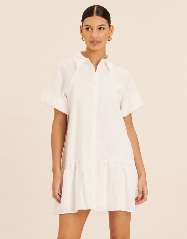 AERE - Joia Linen Puff Sleeve Mini Dress