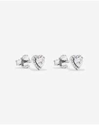 Michael Hill - Heart Shape Cubic Zirconia Halo Stud Earrings in Sterling Silver