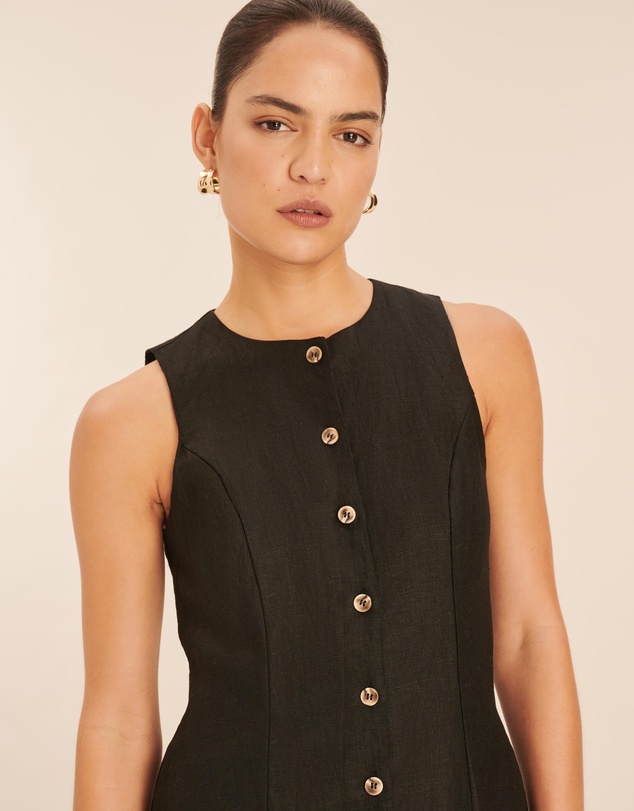 AERE - Linen Button Down Midi Dress