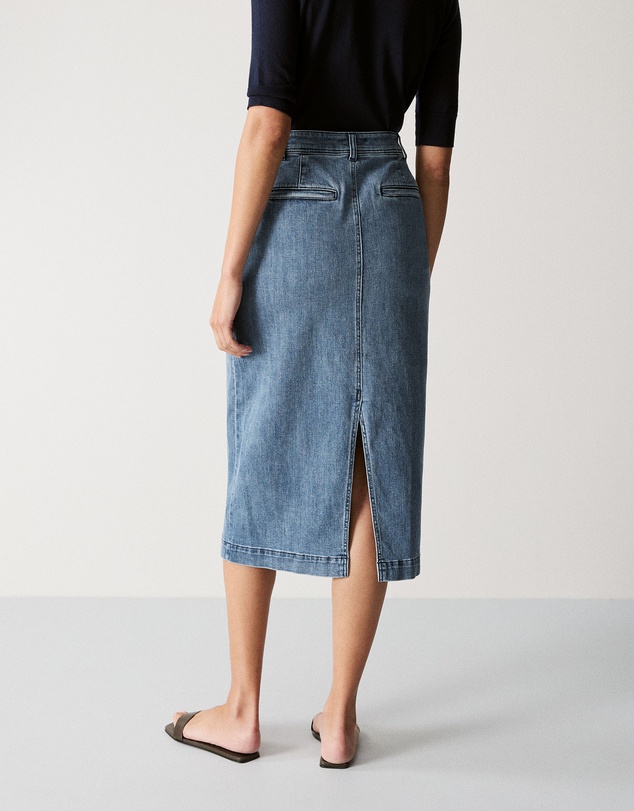 Trenery - Denim Pintuck Detail Skirt in Washed Indigo