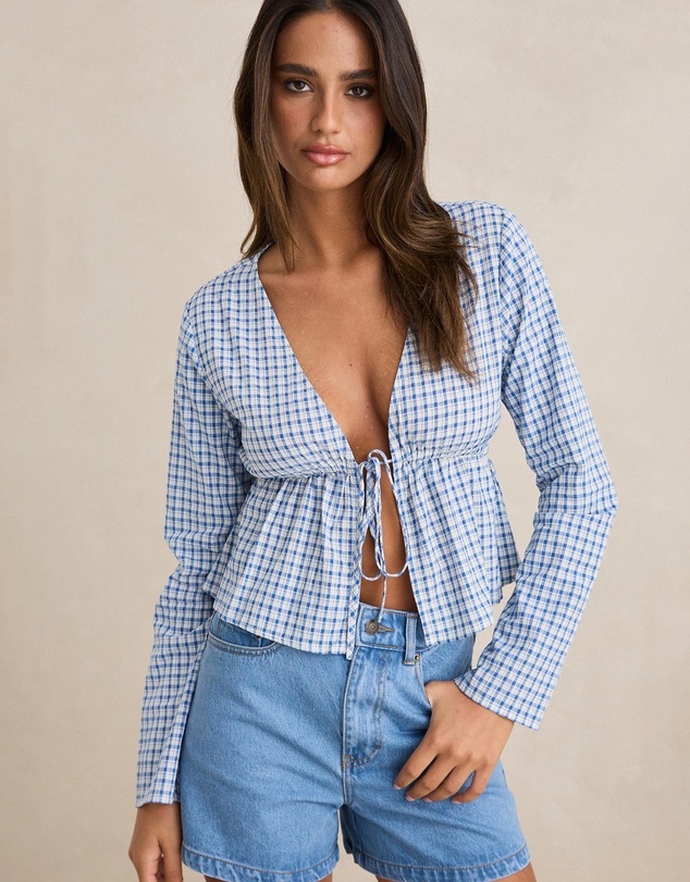 Rhythm - Lola Check Tie Front Long Sleeve Top