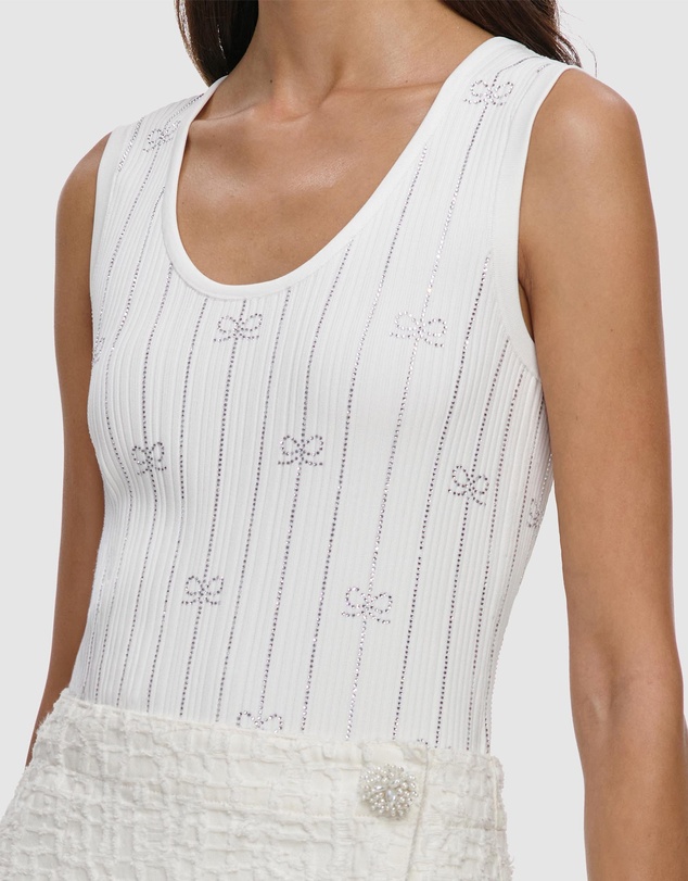 Self Portrait - Rhinestone Striped Knit Top