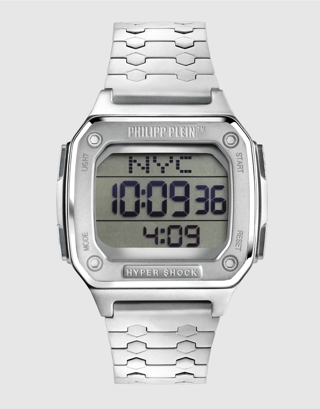 Philipp Plein - HYPER $HOCK 44MM - Silver-Tone Case - Light Display - Silver-Tone Metal Band